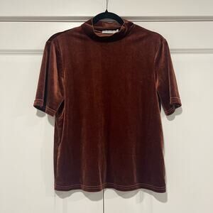 Vera and Lucy Women's Velvet Short Sleeve Turtleneck Brown Size‎ XS